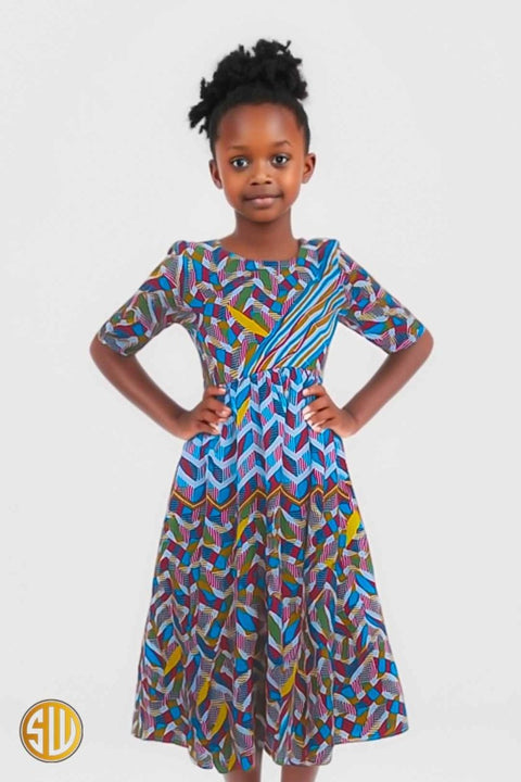 Robe Africaine en Wax pour Fille Sira - SublimeWax 8 ans